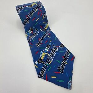RARE BENETTON FORMULA 1 RACING TEAM TIE RALPH MARLIN 1995 VINTAGE SILK USA AOP